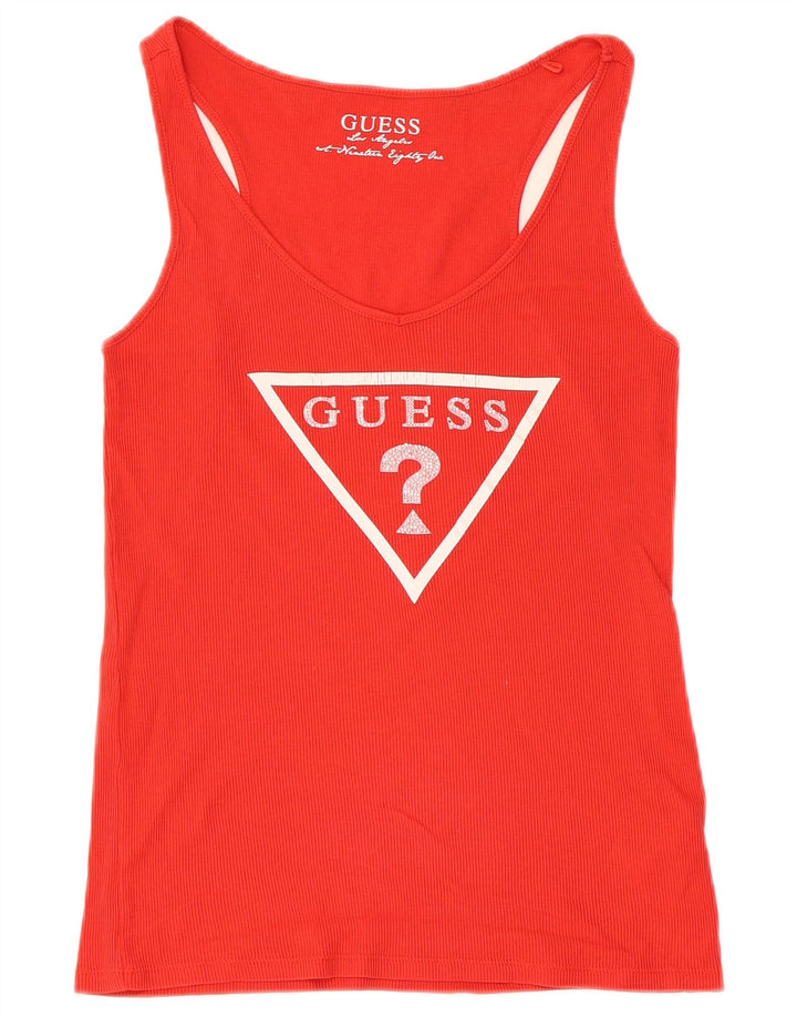 Guess Débardeur Graphique Femme UK 12 Coton Rouge Moyen