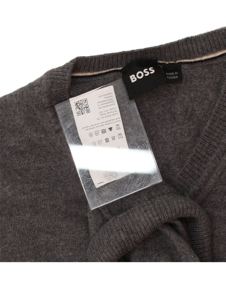HUGO BOSS Womens V-Neck Jumper Sweater UK 16 Large Grey Wool Vintage Hugo Boss and Second-Hand Hugo Boss from Messina Hembry 