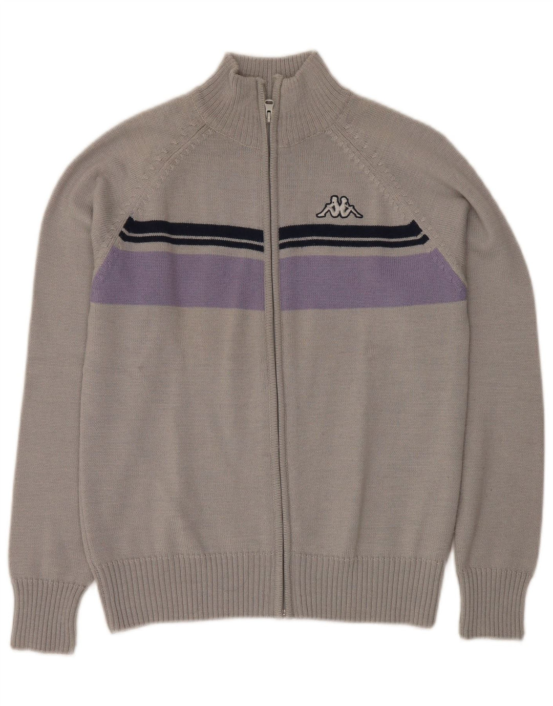 KAPPA Cardigan Femme Pull UK 14 Gris Moyen Colorblock Acrylique