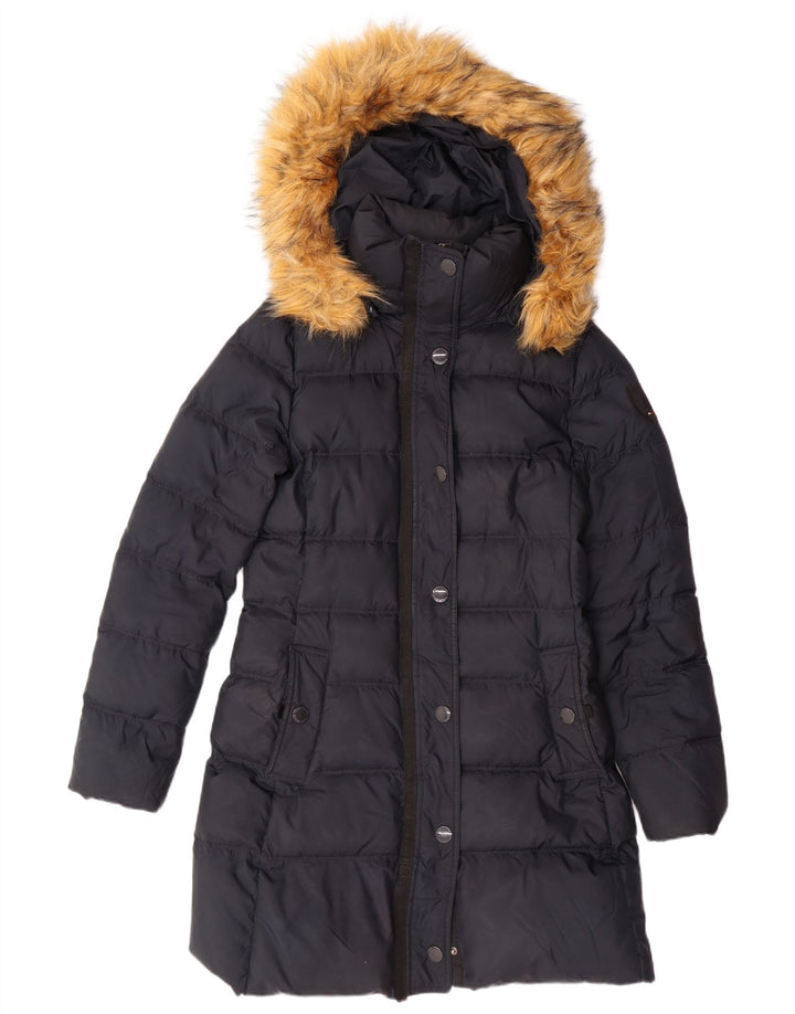 TOMMY HILFIGER Manteau matelassé à capuche pour femme UK 10 Small Bleu marine Polyester