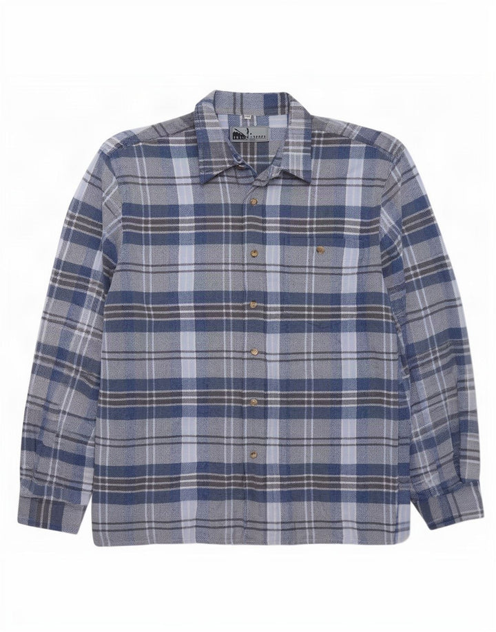 Fellini Chemise en flanelle pour homme 2XL Bleu à carreaux en coton