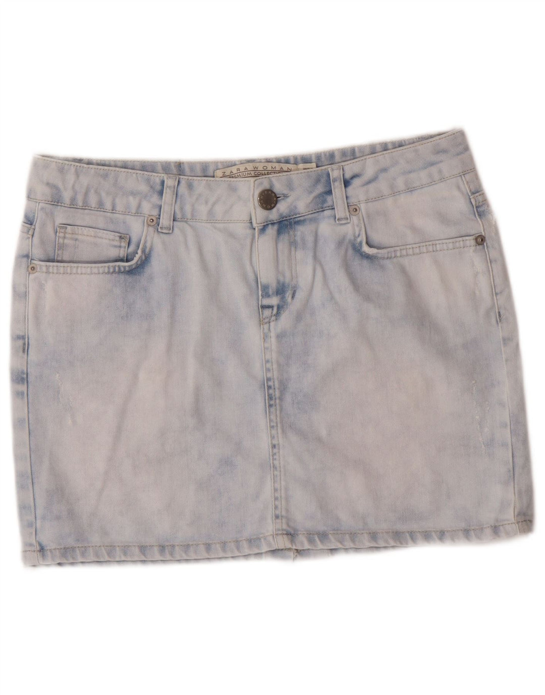 Zara Jupe en jean délavé à l'acide pour femme EU 40 Medium W30 Bleu Coton Classique