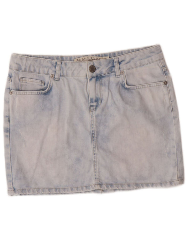 Zara Jupe en jean délavé à l'acide pour femme EU 40 Medium W30 Bleu Coton Classique