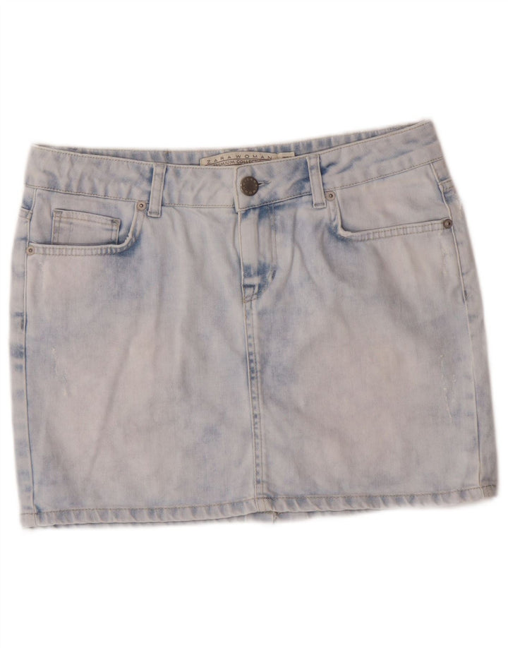 Zara Jupe en jean délavé à l'acide pour femme EU 40 Medium W30 Bleu Coton Classique