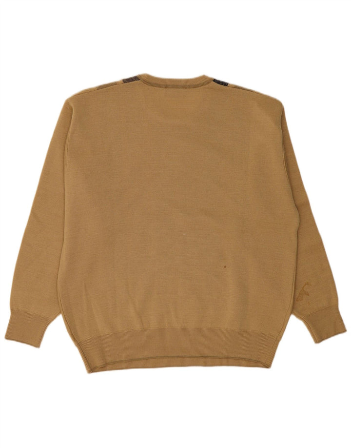 GABICCI Pull à col rond pour homme XL en laine beige à losanges/diamants