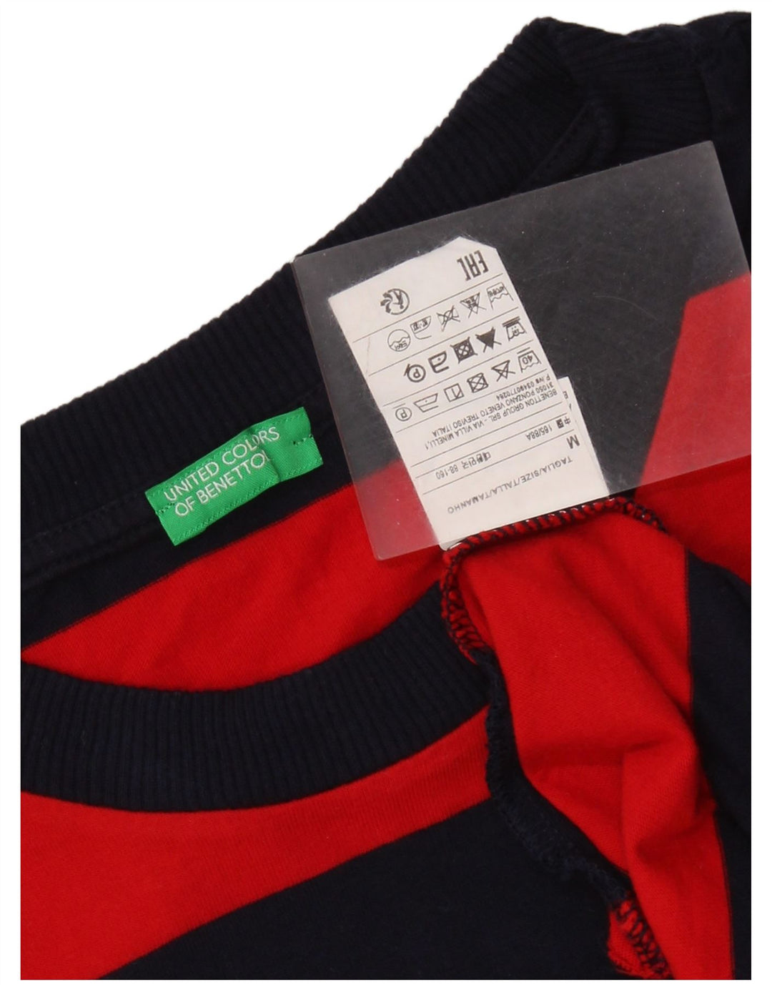 BENETTON Homme T-Shirt Top Bleu Marine Rayé Coton