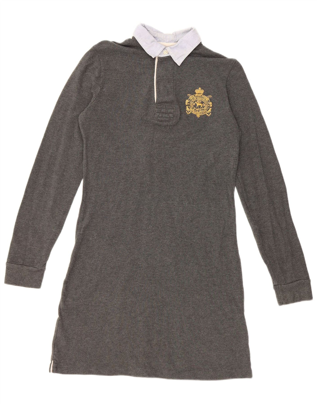 RALPH LAUREN Robe polo à manches longues pour femme UK 12 Coton gris moyen