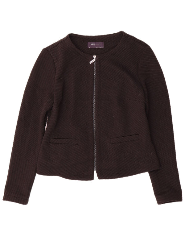 Marks & Spencer Veste blazer zippée pour femme UK 10 Petit noir rayé