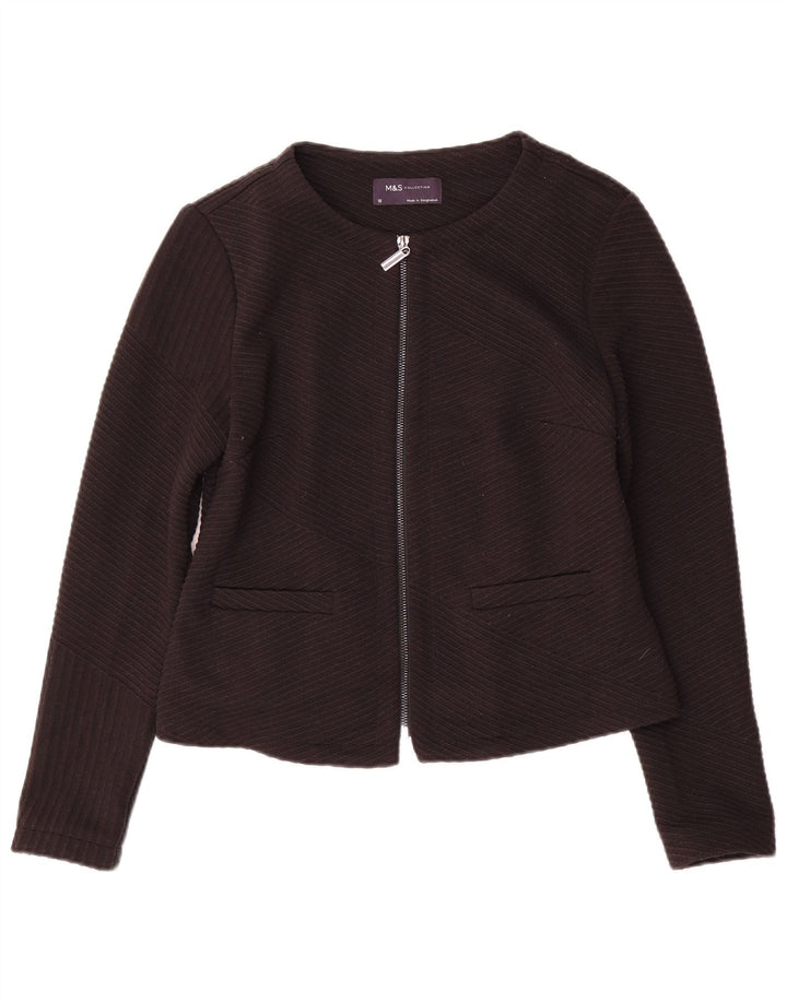 Marks & Spencer Veste blazer zippée pour femme UK 10 Petit noir rayé