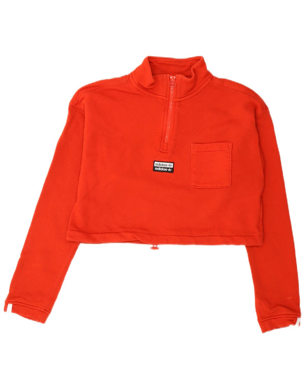 Adidas Sweat-shirt court à col zippé pour femme UK 8 Petit coton rouge