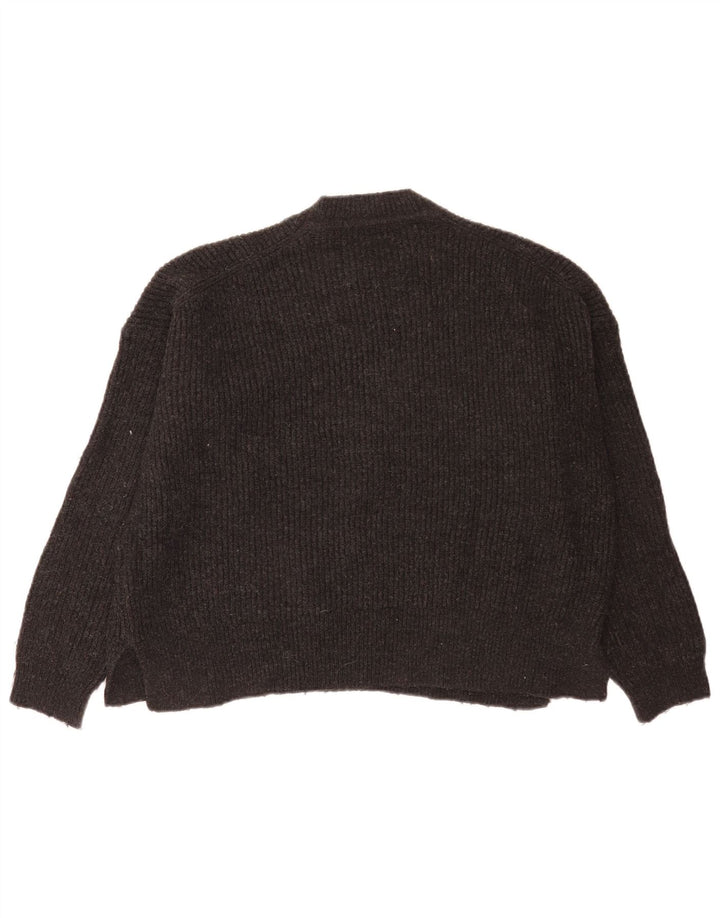 Zara Pull court surdimensionné à col rond pour femme UK 10 Petit Gris