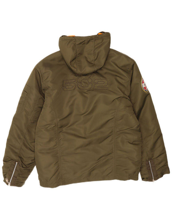 veste rembourrée à capuche graphique vintage pour hommes UK 44 2XL Nylon kaki