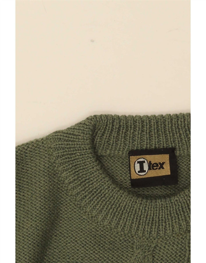 vintage Mens Crew Neck Jumper Pull IT 50 Vert Moyen