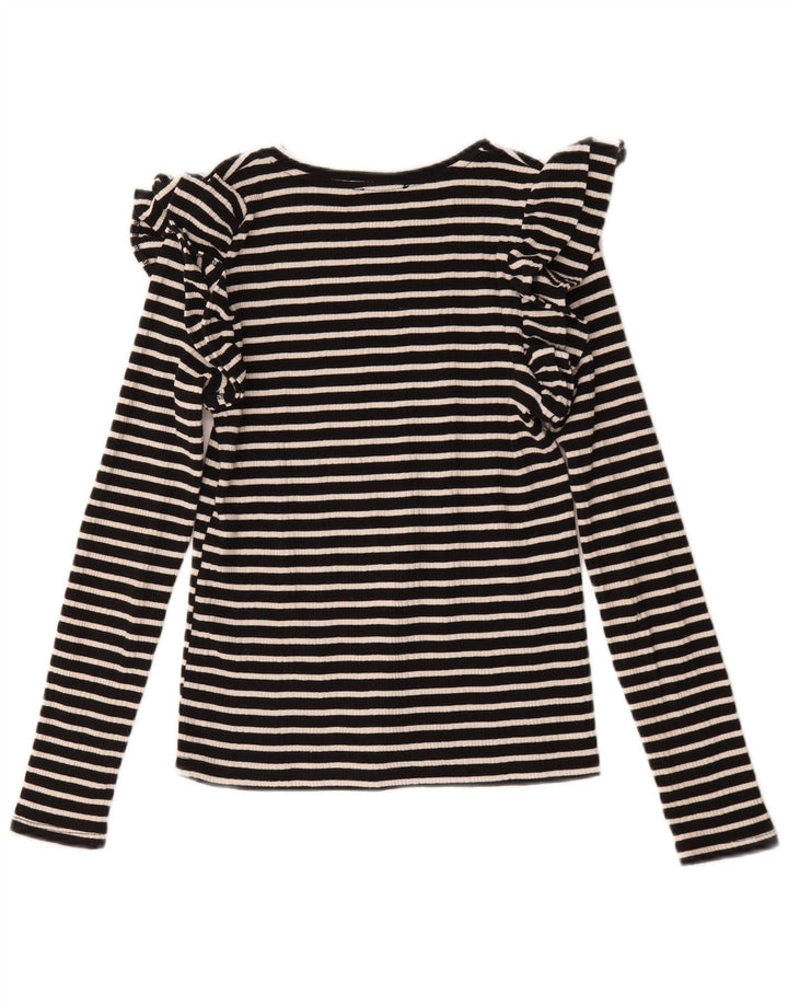 Zara Femme Top Manches Longues UK 12 Medium Noir Rayé