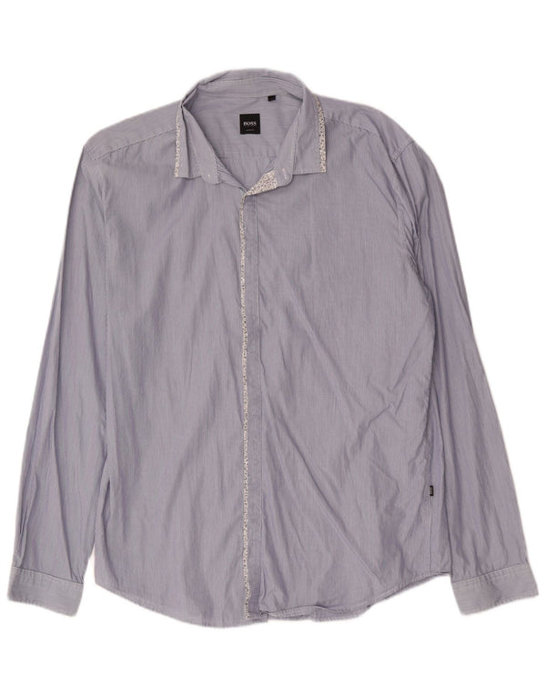 Hugo Boss Chemise Slim Fit XL en coton à fines rayures bleues