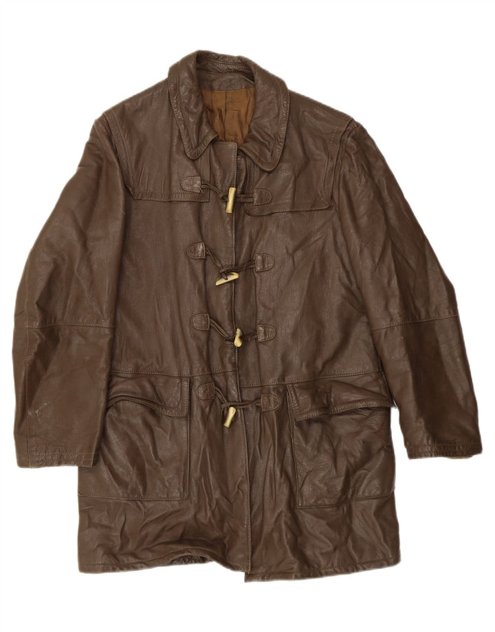 VINTAGE Womens Leather Coat IT 48 XL Khaki Leather Vintage Vintage and Second-Hand Vintage from Messina Hembry 