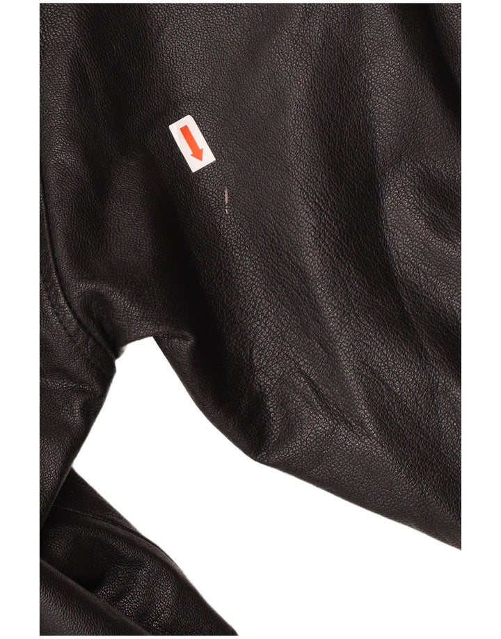 VINTAGE Manteau en cuir femme UK 18 XL Cuir noir