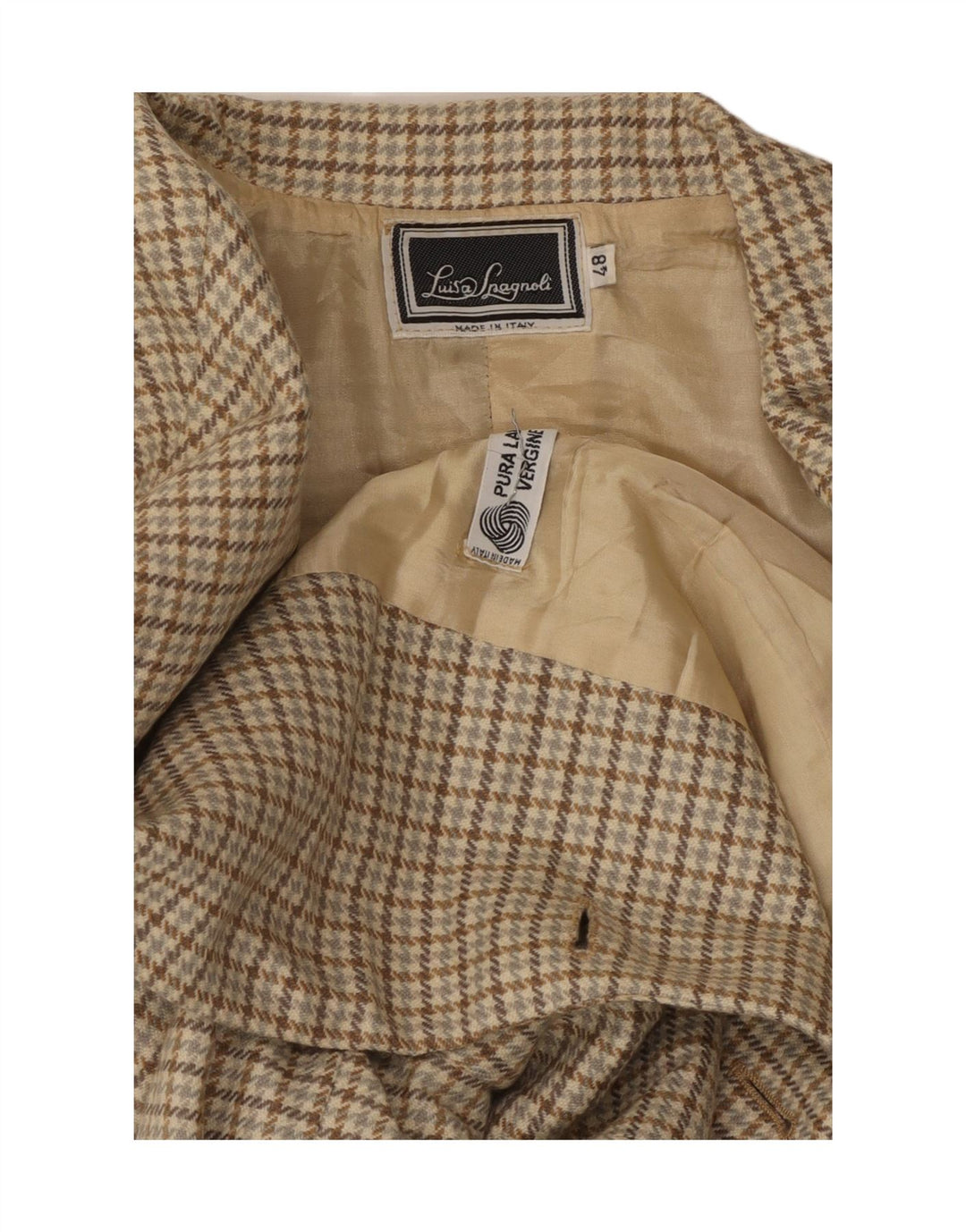 Luisa Spagnoli Veste Blazer 2 Boutons Femme IT 48 XL Beige Pied-de-Poule