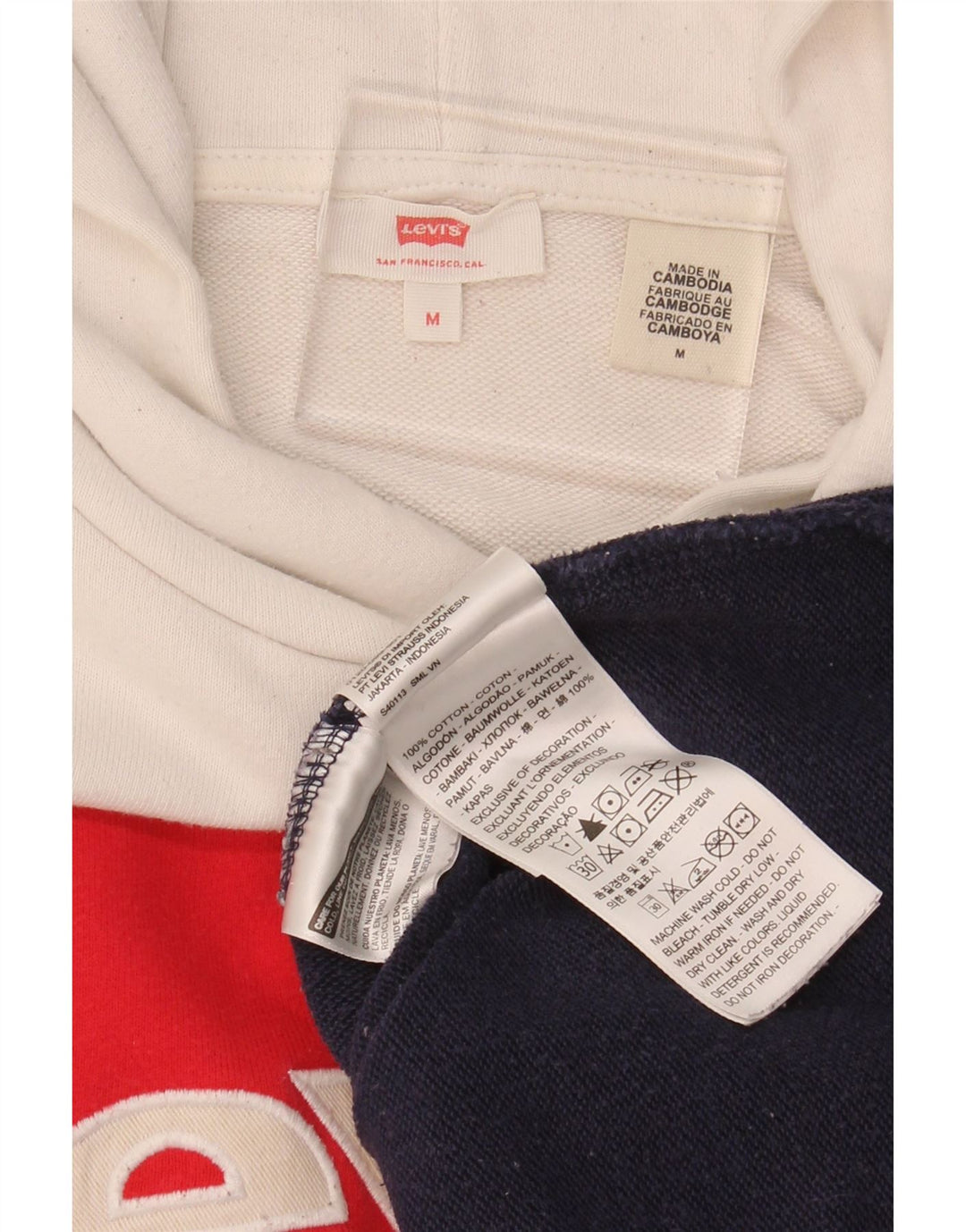 LEVI'S Mens Graphic Hoodie Jumper Medium Multicoloured Colourblock Cotton