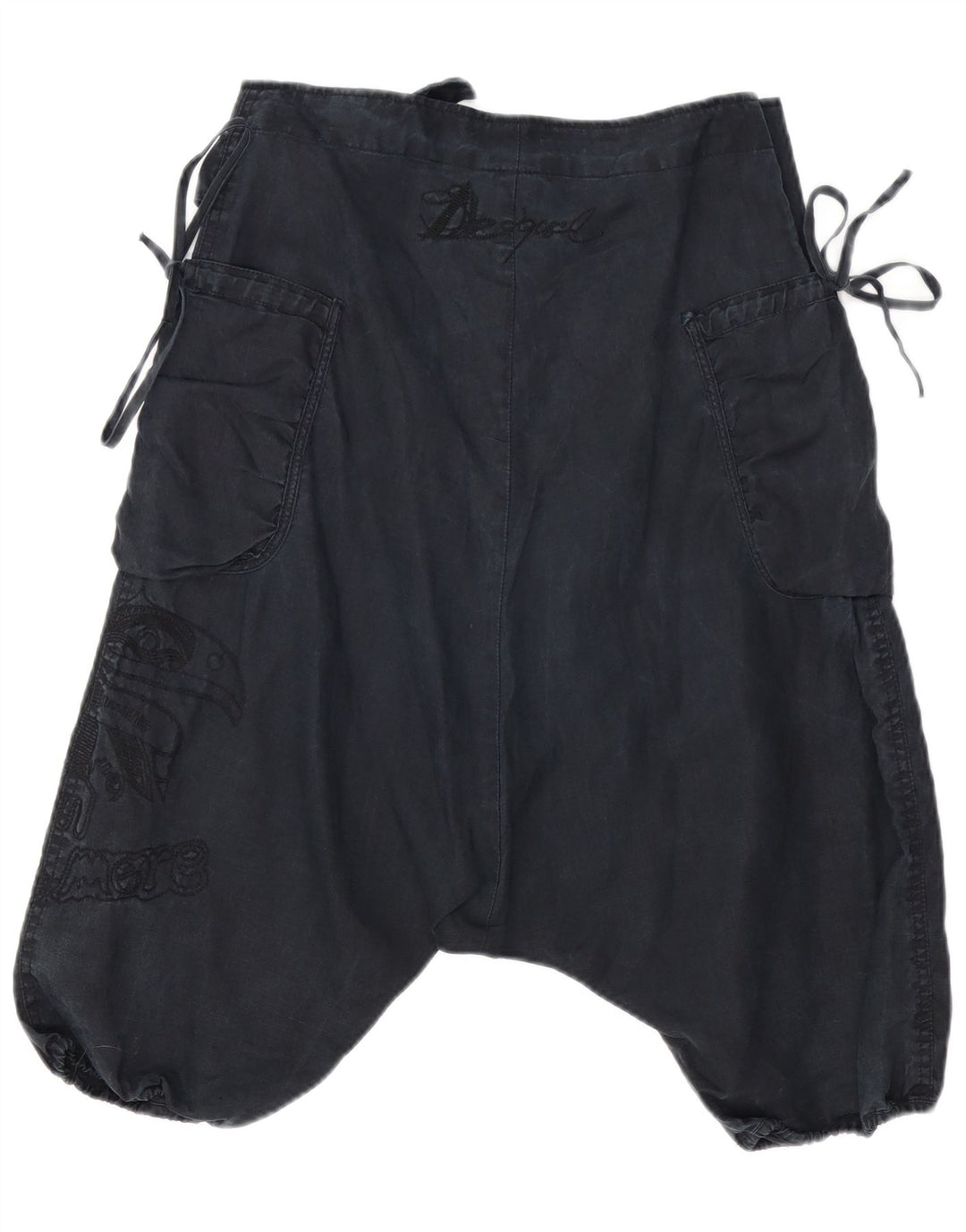 DESIGUAL Short cargo graphique Harem pour femme EU 34 XS W30 Noir Ramie