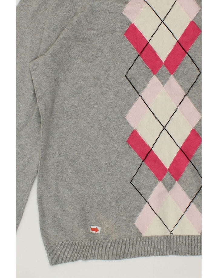 IZOD Womens Crew Neck Jumper Sweater UK 16 Large Grey Argyle/Diamond Vintage Izod and Second-Hand Izod from Messina Hembry 