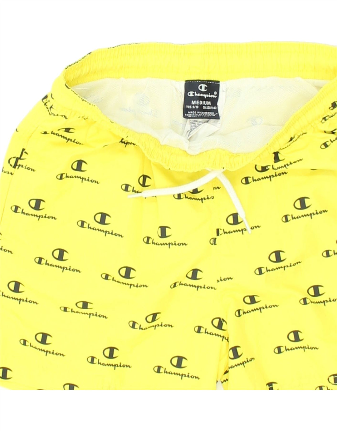 CHAMPION Boys Graphic Sport Shorts 9-10 Years Medium Yellow Polyester Vintage Champion and Second-Hand Champion from Messina Hembry 