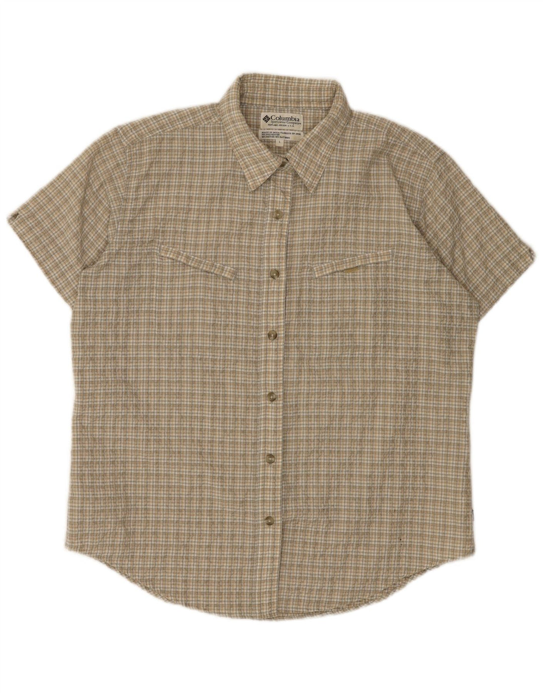COLUMBIA Chemise à manches courtes pour femme UK 16 Grand carreaux beiges Polyester