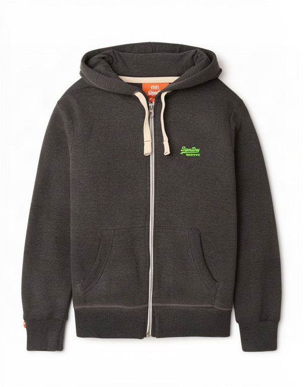 Superdry Pull à capuche zippé pour homme Large Gris Coton