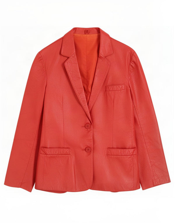 vintage Femme 2 Boutons Veste Blazer En Cuir UK 12 Rouge Moyen