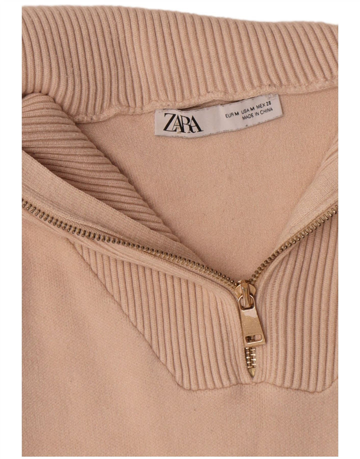 Zara Pull surdimensionné à col zippé pour femme UK 14 Viscose beige moyen
