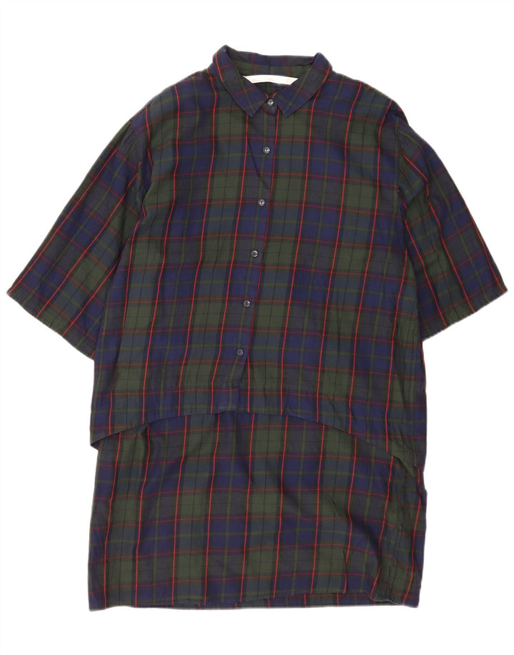 Zara Robe chemise pull à manches 3/4 pour femme UK 16 Grand carreaux bleu marine