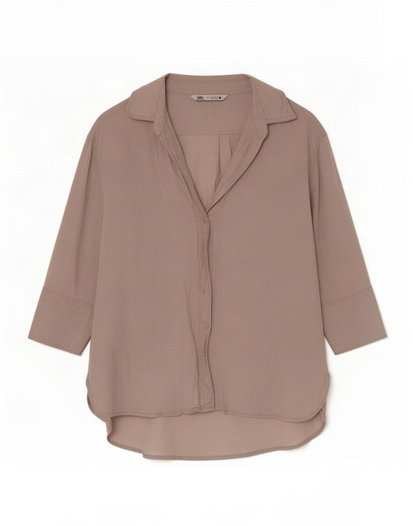 Zara Surchemise à manches 3/4 pour femme UK 6 XS Lin beige