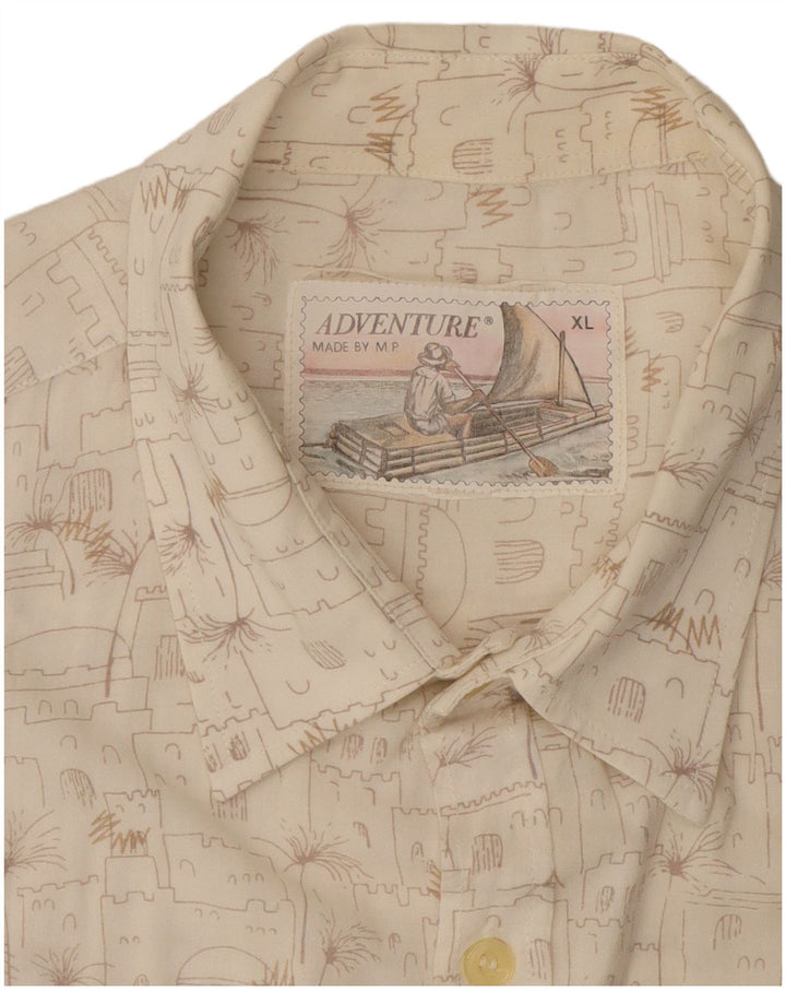 VINTAGE Mens Short Sleeve Shirt XL White Geometric Viscose