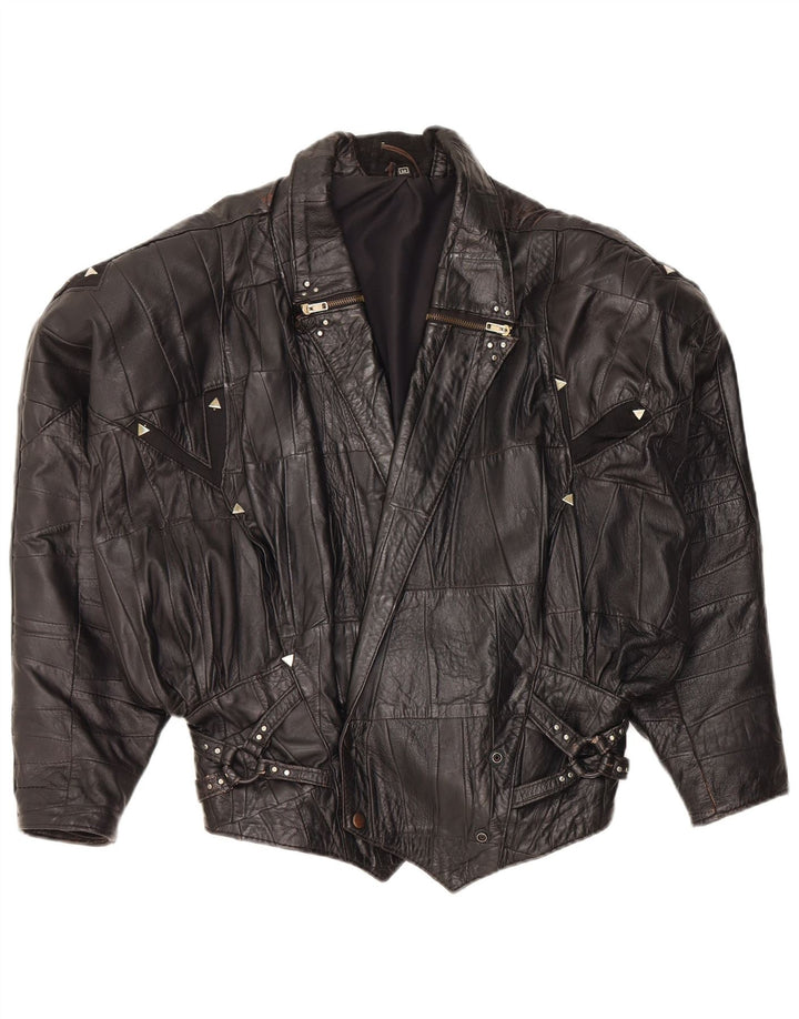 Veste en cuir Bomber femme vintage UK 12 Cuir noir moyen