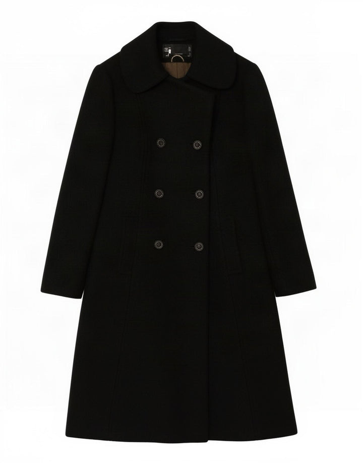 vintage Femme Double Breasted Coat UK 18 XL Laine Noire