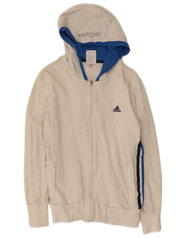 Adidas Pull à capuche zippé graphique pour femme UK 12 Blanc moyen Colourblock