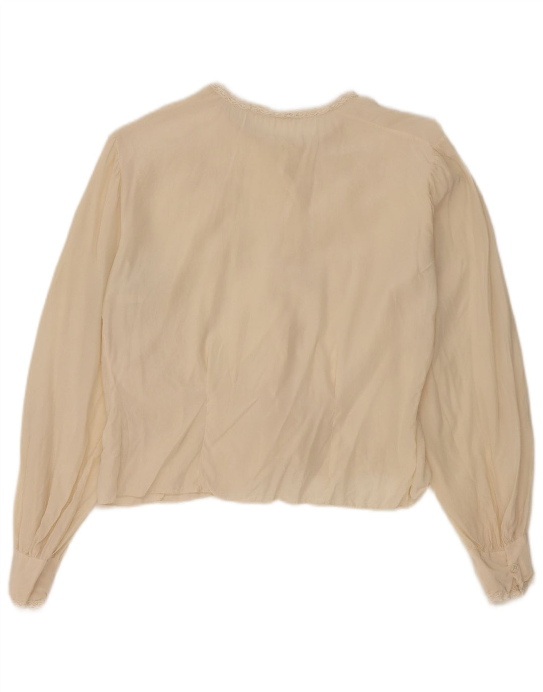 vintage Femme Crop Shirt Blouse UK 12 Beige Moyen
