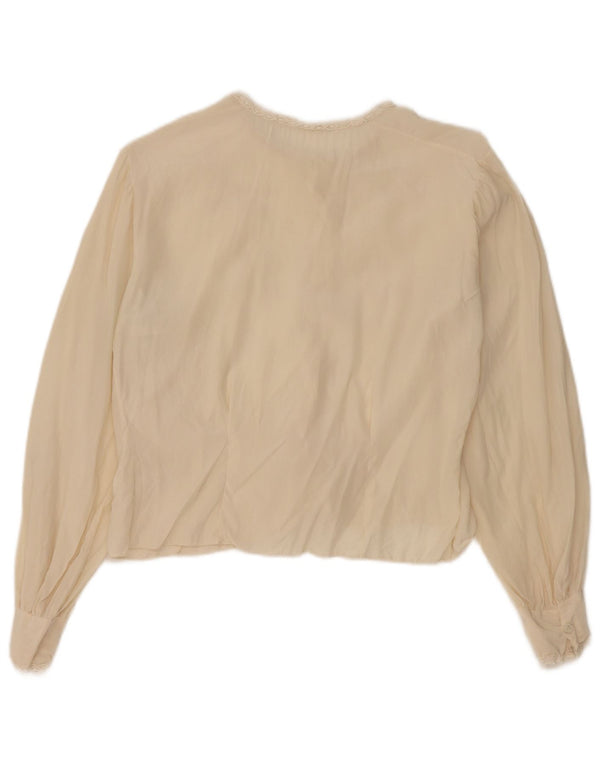 vintage Femme Crop Shirt Blouse UK 12 Beige Moyen