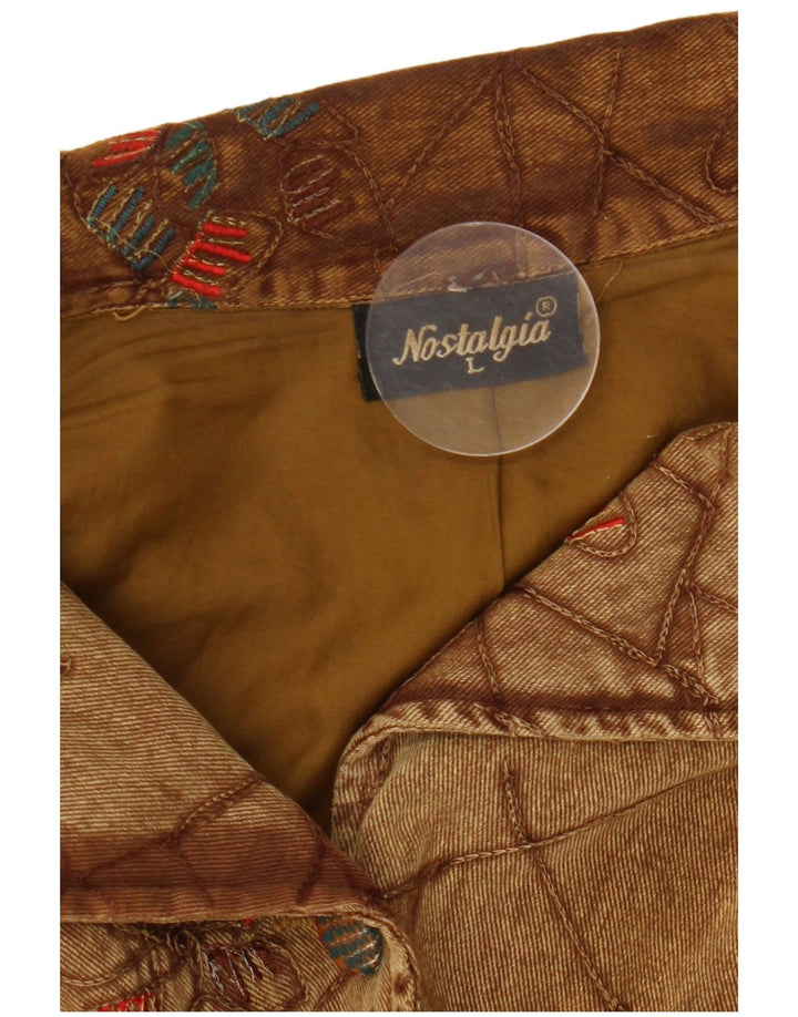 vintage Femme Bomber Jacket UK 16 Grand Coton Floral Brun