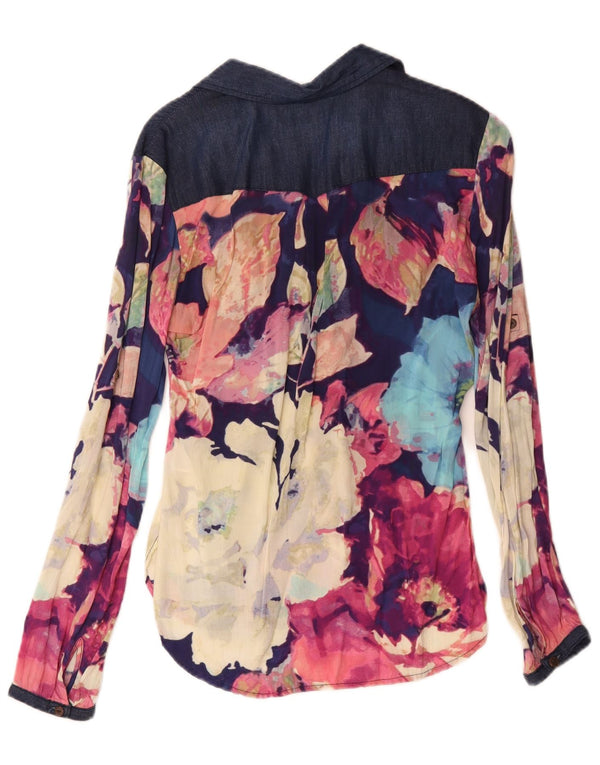 Desigual Femme Pull Chemise Chemisier UK 10 Petit Floral Multicolore