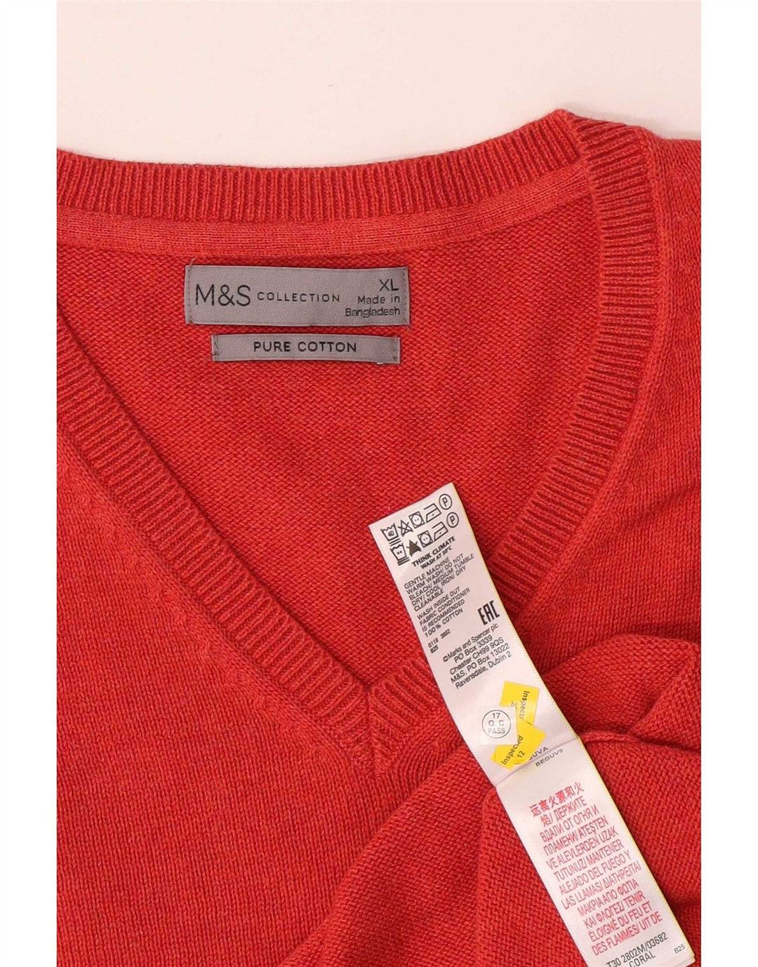 Marks & Spencer Pull col V Homme XL Rouge Coton