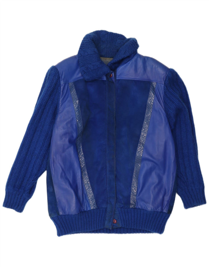 veste en cuir femme vintage IT 46 Grand Mohair Bleu