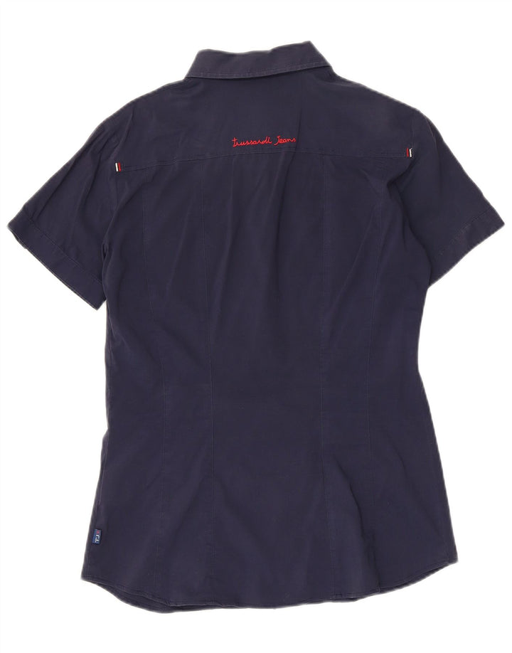 TRUSSARDI JEANS Chemise à manches courtes pour femme UK 12 Bleu marine moyen Coton