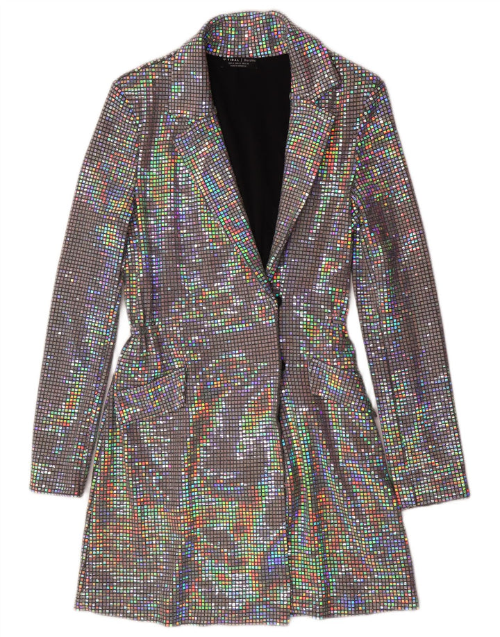 Bershka Veste blazer longue pour femme UK 12 Medium Multicolore Polyamide