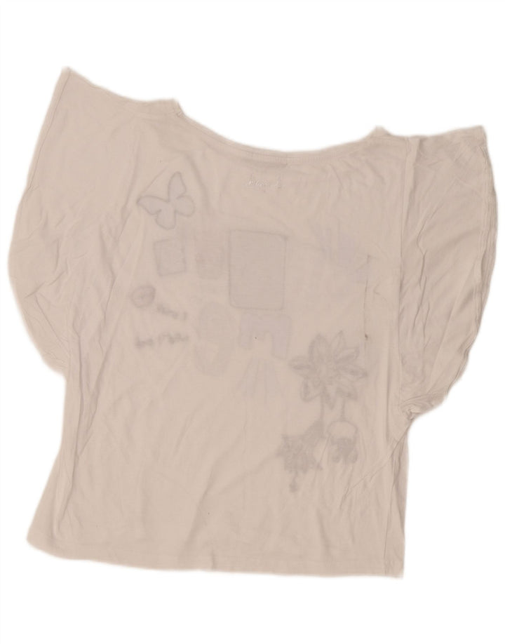 Desigual T-shirt graphique surdimensionné pour femme UK 10 Small Blanc