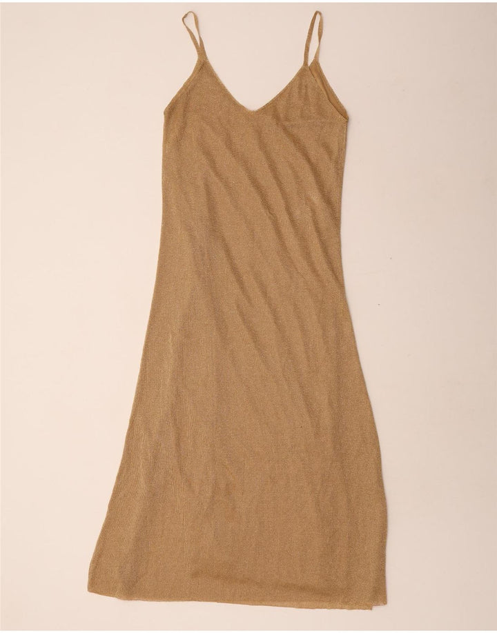 Zara Robe Slip Femme UK 12 Polyester Doré Moyen