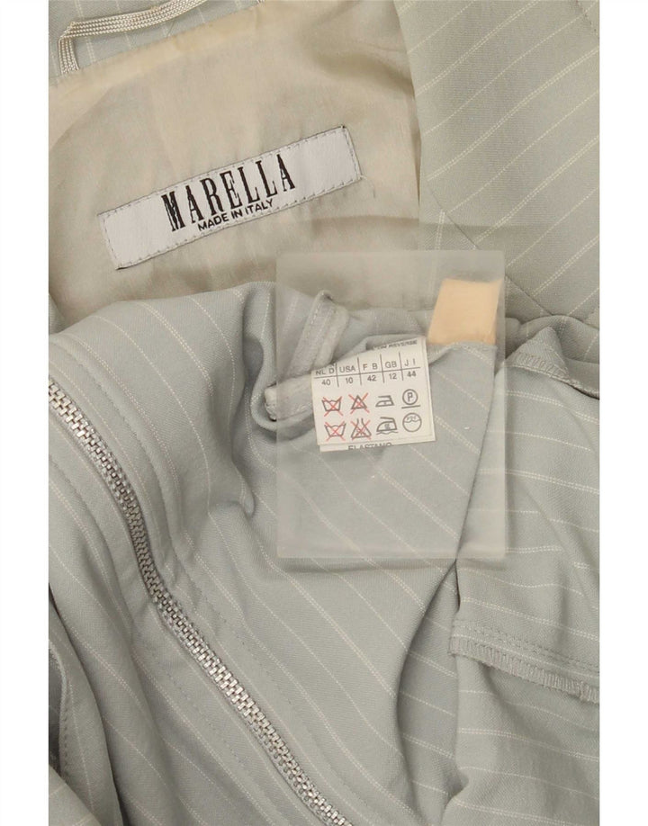 Marella Veste Blazer Femme UK 12 Polyamide Rayé Vert Moyen