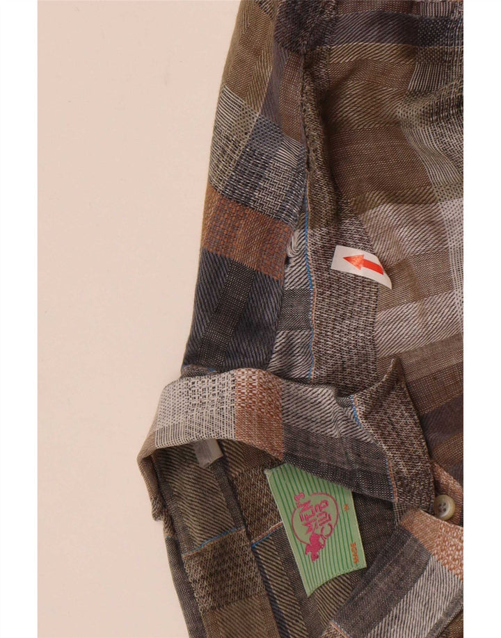 chemise à manches courtes vintage pour hommes grand plaid brun