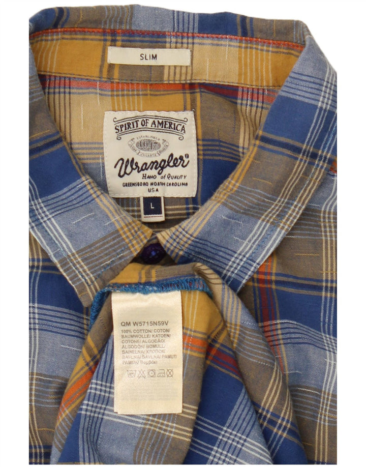 Wrangler Chemise slim à manches courtes pour homme en coton à carreaux bleus
