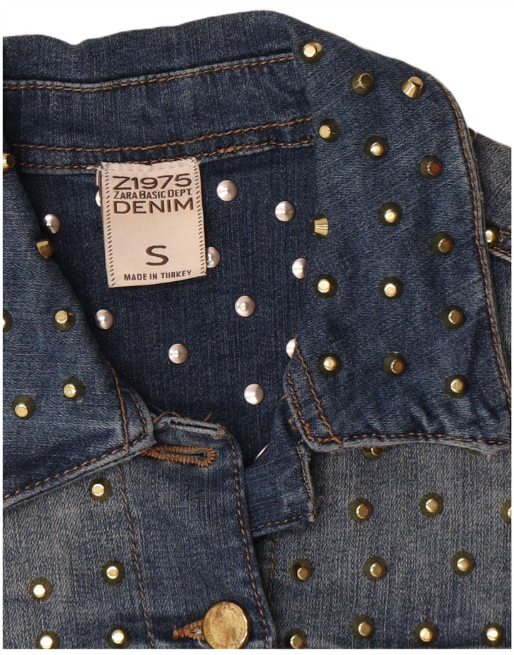 Zara Womens Crop Denim Jacket UK 10 Petit Bleu Coton